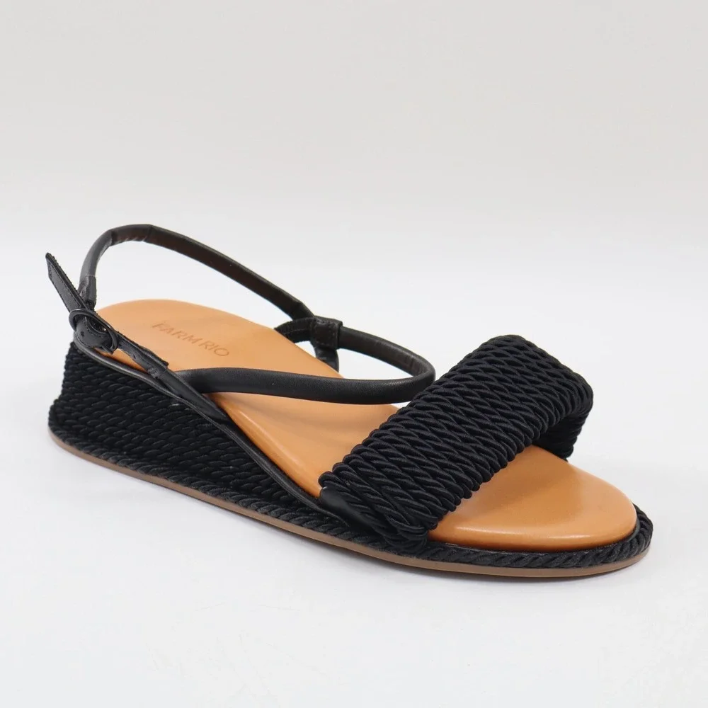 🔥NEW FARM RIO Espadrille Wedge Sandal, Black 7US/38EU MSRP$230 SHIPS TODAY🔥
